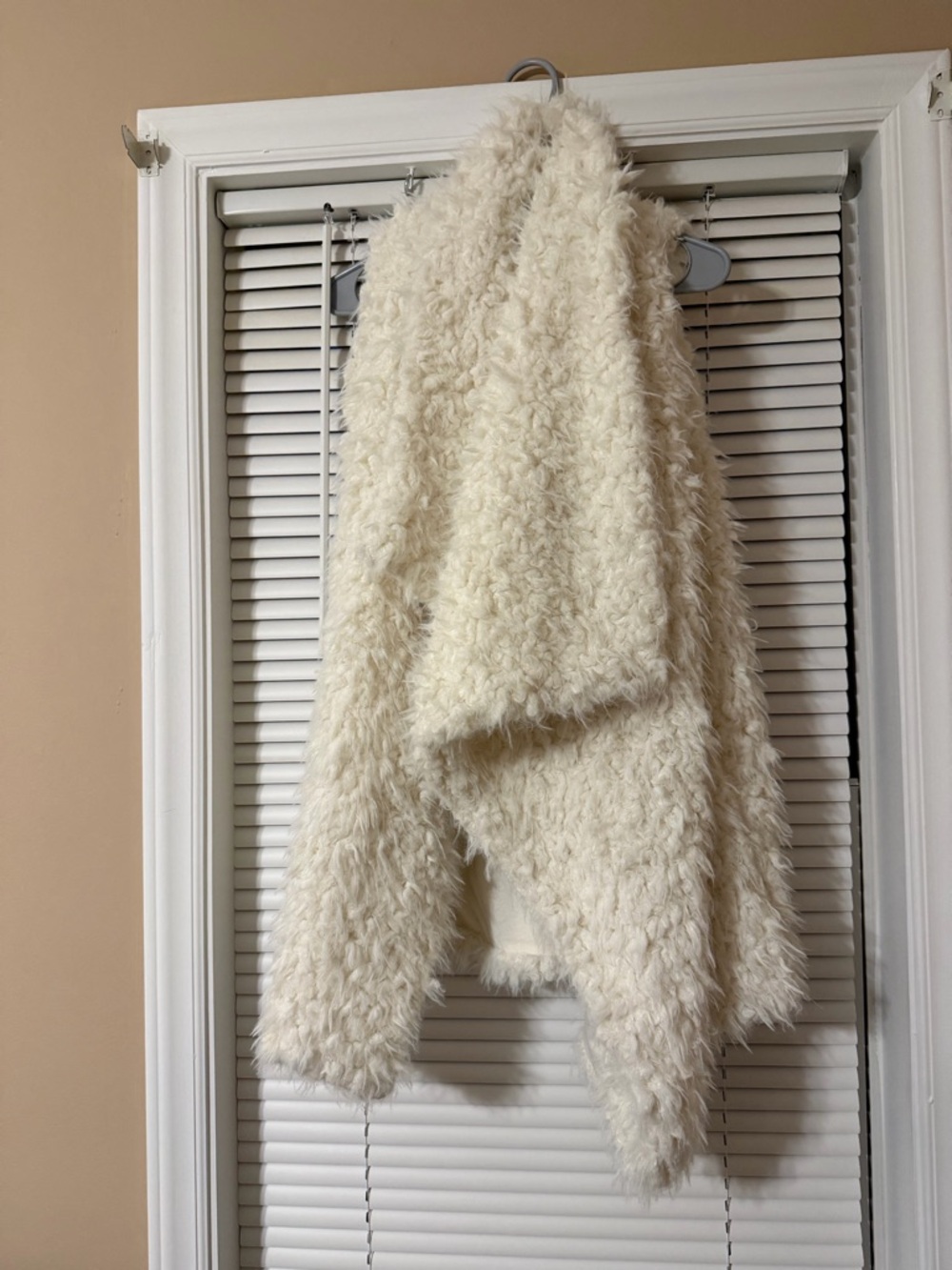 Cozy Faux Fur Cream Open-Front Jacket